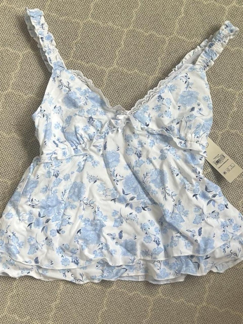 No Boundaries White Cami with Light Blue Floral Print
